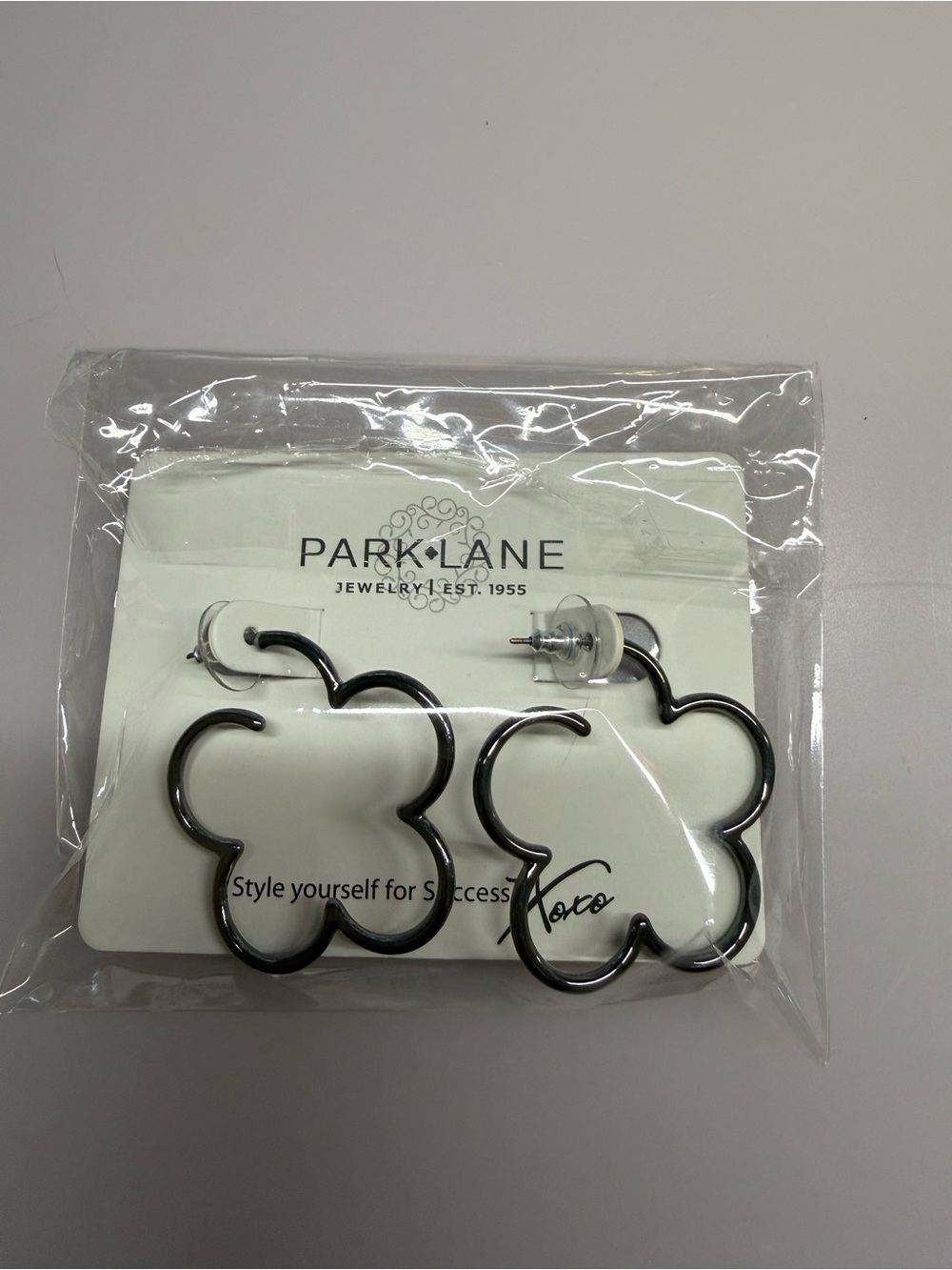 Park Lane hematite Floral Hoop Earrings